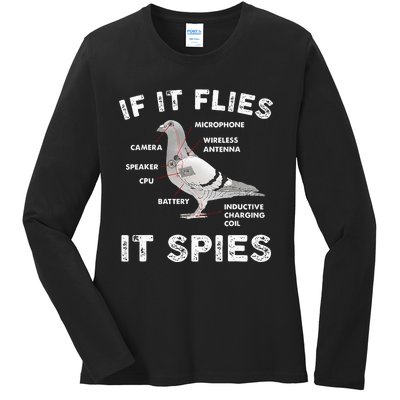 Pigeon If It Flies Spies Pigeon Anatomy Theory Bird Lover Ladies Long Sleeve Shirt