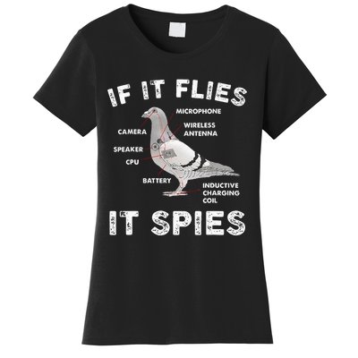 Pigeon If It Flies Spies Pigeon Anatomy Theory Bird Lover Women's T-Shirt