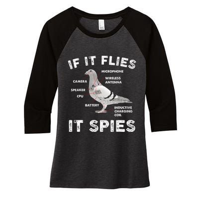 Pigeon If It Flies Spies Pigeon Anatomy Theory Bird Lover Women's Tri-Blend 3/4-Sleeve Raglan Shirt