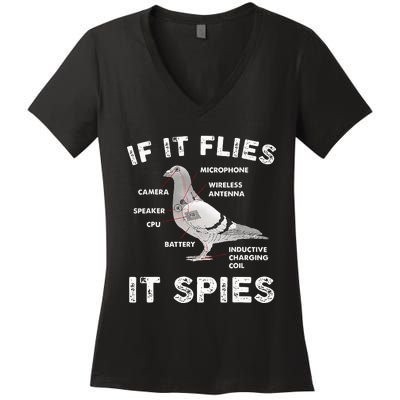 Pigeon If It Flies Spies Pigeon Anatomy Theory Bird Lover Women's V-Neck T-Shirt