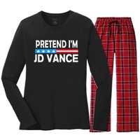 Pretend IM Jd Vance Funny Lazy Halloween Costume Women's Long Sleeve Flannel Pajama Set 