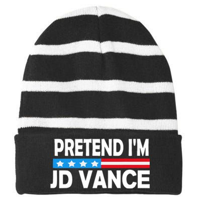 Pretend IM Jd Vance Funny Lazy Halloween Costume Striped Beanie with Solid Band