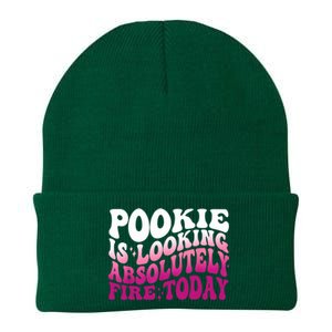 Pookie Is Looking Absolutely Fire Today Funny Groovy Pink Knit Cap Winter Beanie