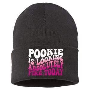 Pookie Is Looking Absolutely Fire Today Funny Groovy Pink Sustainable Knit Beanie