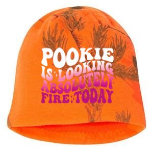 Pookie Is Looking Absolutely Fire Today Funny Groovy Pink Kati - Camo Knit Beanie