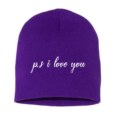 Ps I Love You Day Purple Short Acrylic Beanie