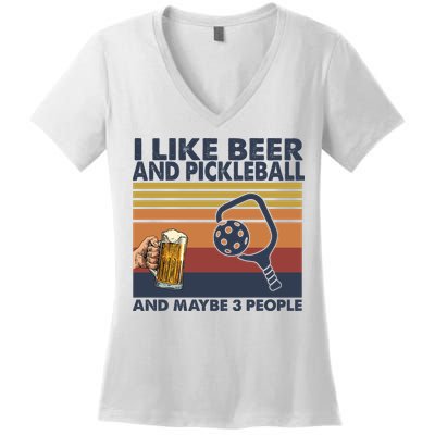 Pickleball I Like Beer LQT Women's V-Neck T-Shirt