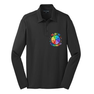 Play Is Learning Teacher Kindergarten Silk Touch Performance Long Sleeve Polo