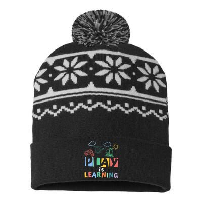 Play Is Learning Teacher Student Back To School USA-Made Snowflake Beanie