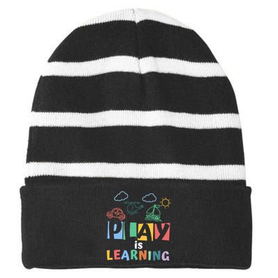 Play Is Learning Teacher Student Back To School Striped Beanie with Solid Band