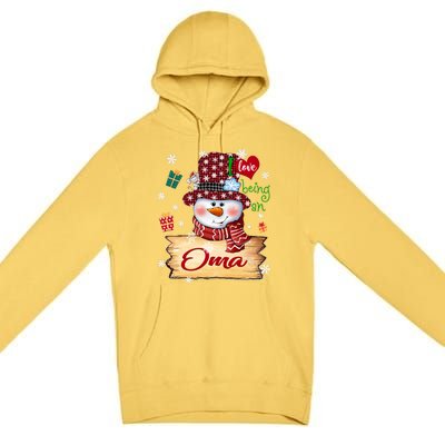 Personalized I Love Being Oma Snowman Grandma Xmas Long Sleeve Premium Pullover Hoodie