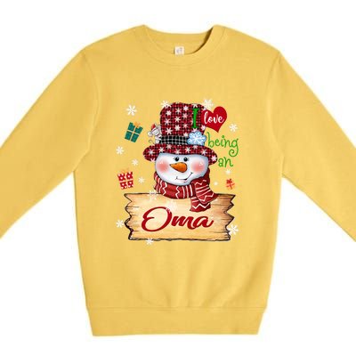 Personalized I Love Being Oma Snowman Grandma Xmas Long Sleeve Premium Crewneck Sweatshirt