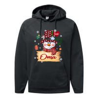 Personalized I Love Being Oma Snowman Grandma Xmas Long Sleeve Performance Fleece Hoodie