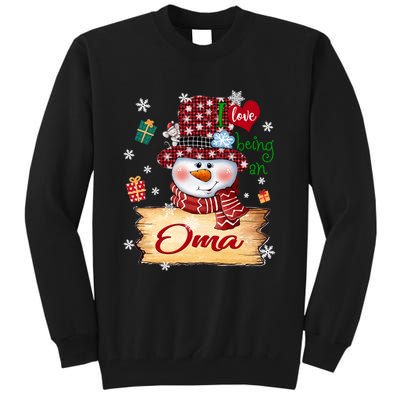 Personalized I Love Being Oma Snowman Grandma Xmas Long Sleeve Tall Sweatshirt