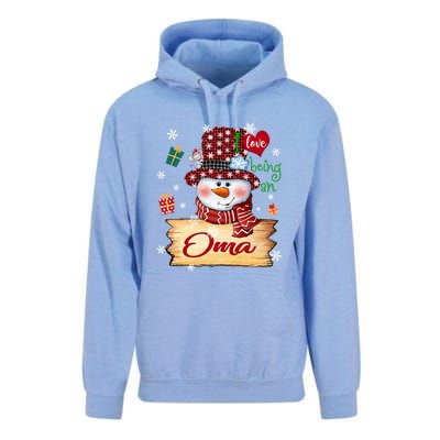 Personalized I Love Being Oma Snowman Grandma Xmas Long Sleeve Unisex Surf Hoodie