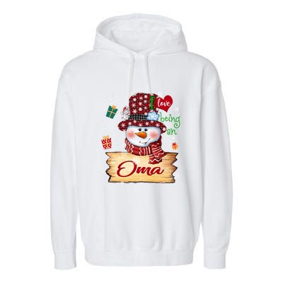 Personalized I Love Being Oma Snowman Grandma Xmas Long Sleeve Garment-Dyed Fleece Hoodie