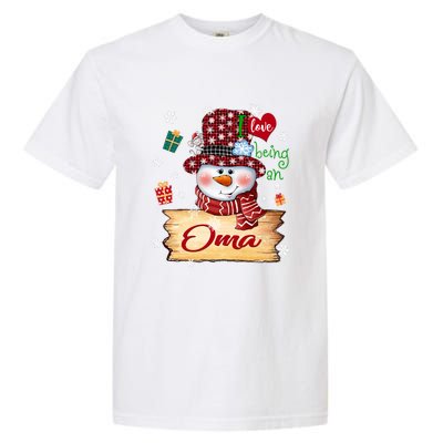 Personalized I Love Being Oma Snowman Grandma Xmas Long Sleeve Garment-Dyed Heavyweight T-Shirt