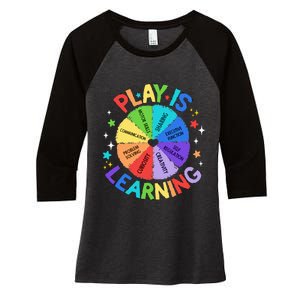 Play Is Learning Teachers Preschool Kindergartner Women's Tri-Blend 3/4-Sleeve Raglan Shirt