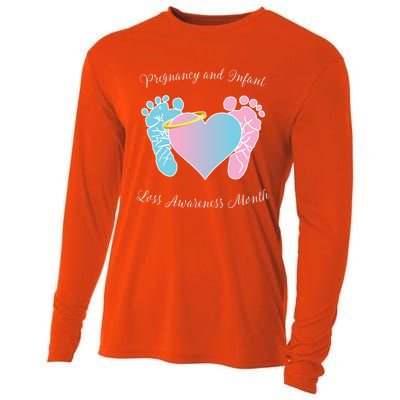 Pregnancy Infant Loss Awareness Month Footprint Halo Gift Cooling Performance Long Sleeve Crew