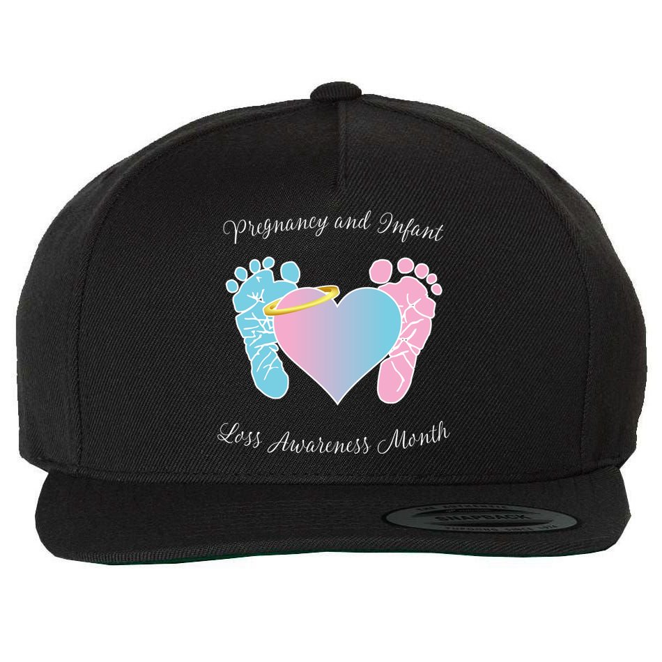 Pregnancy Infant Loss Awareness Month Footprint Halo Gift Wool Snapback Cap