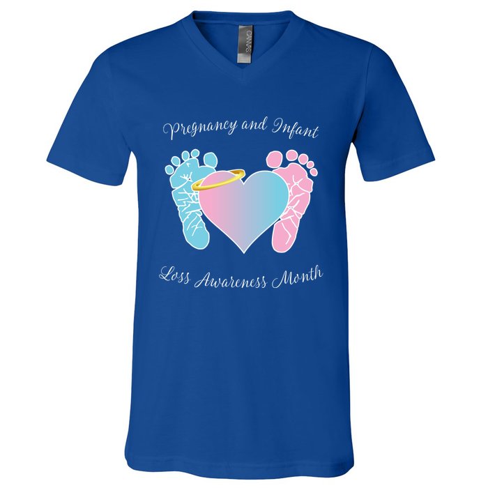 Pregnancy Infant Loss Awareness Month Footprint Halo Gift V-Neck T-Shirt