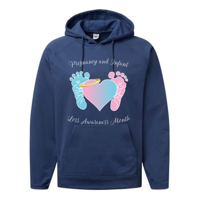 Pregnancy Infant Loss Awareness Month Footprint Halo Gift Performance Fleece Hoodie