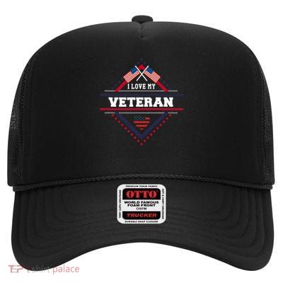 Patriotic I Love My Veteran Military Family Deployment High Crown Mesh Back Trucker Hat