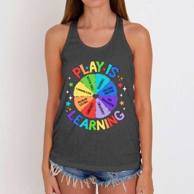 Play Is Learning Teachers Preschool Kindergartner Women's Knotted Racerback Tank