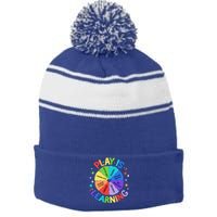 Play Is Learning Teacher Kindergarten Stripe Pom Pom Beanie