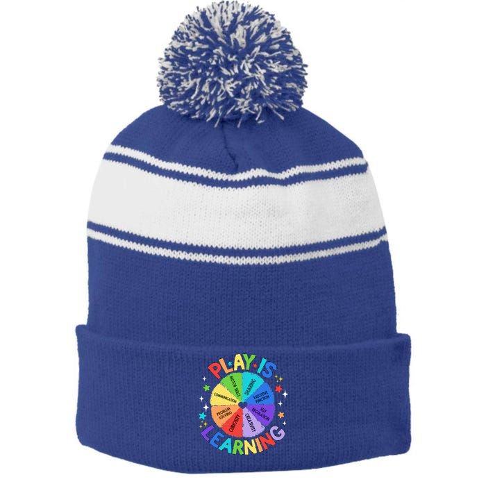 Play Is Learning Teacher Kindergarten Stripe Pom Pom Beanie