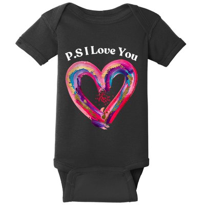 Ps I Love You Day ValentineS Day Purple Heart Baby Bodysuit
