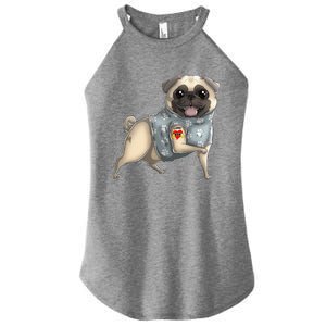 Pug I Love Mom Tattoo Dog Funny Mother's Day Gift Women’s Perfect Tri Rocker Tank