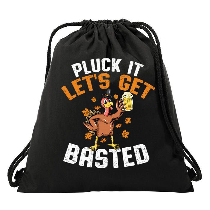 Pluck It Let's Get Basted Funny Thanksgiving Holiday Drawstring Bag