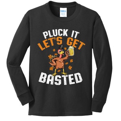 Pluck It Lets Get Basted Funny Thanksgiving Holiday Kids Long Sleeve Shirt