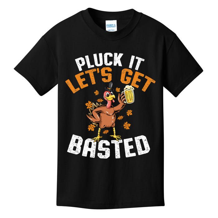 Pluck It Lets Get Basted Funny Thanksgiving Holiday Kids T-Shirt