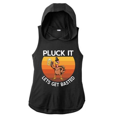 Pluck It Lets Get Basted Turkey Gift Ladies PosiCharge Tri-Blend Wicking Draft Hoodie Tank