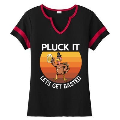 Pluck It Lets Get Basted Turkey Gift Ladies Halftime Notch Neck Tee