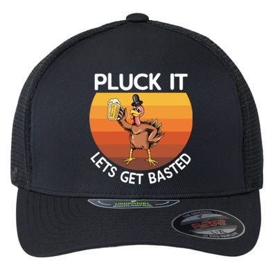 Pluck It Lets Get Basted Turkey Gift Flexfit Unipanel Trucker Cap