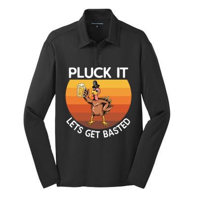 Pluck It Lets Get Basted Turkey Gift Silk Touch Performance Long Sleeve Polo