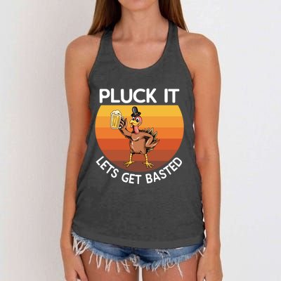 Pluck It Lets Get Basted Turkey Gift Women's Knotted Racerback Tank