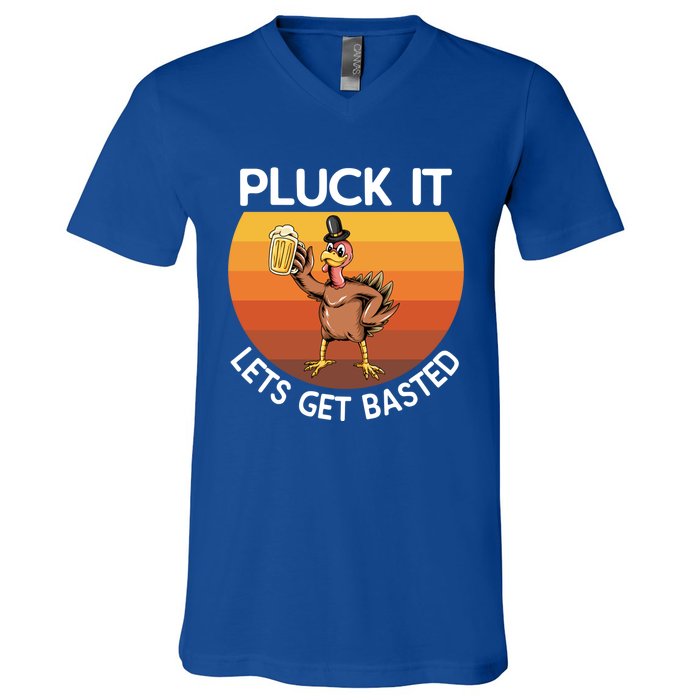 Pluck It Lets Get Basted Turkey Gift V-Neck T-Shirt