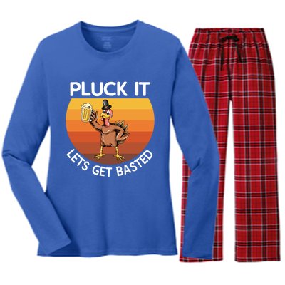 Pluck It Lets Get Basted Turkey Gift Women's Long Sleeve Flannel Pajama Set 