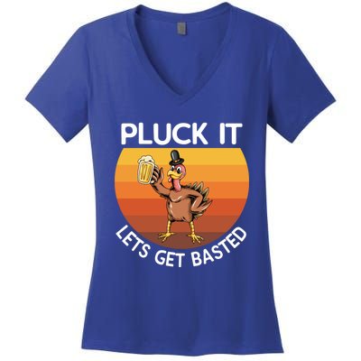 Pluck It Lets Get Basted Turkey Gift Women's V-Neck T-Shirt