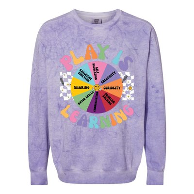 Play Is Learning Preschool Teacher Play Based Learning Colorblast Crewneck Sweatshirt