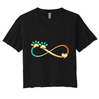 Pawprints Infinite Love Heart Infinity Symbol Vintage Retro Funny Gift Crop Top