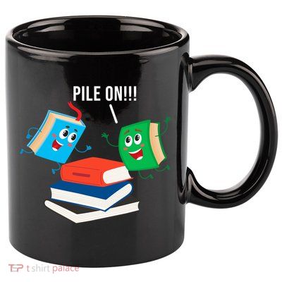 Pile On Books 11oz C Handle Ceramic Mug