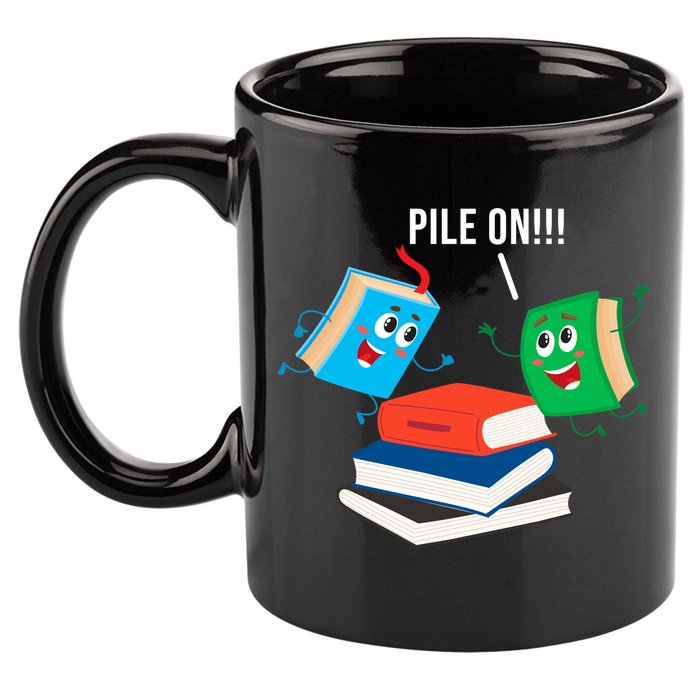 Pile On Books 11oz C Handle Ceramic Mug