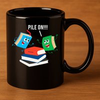 Pile On Books 11oz C Handle Ceramic Mug