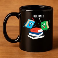 Pile On Books 11oz C Handle Ceramic Mug
