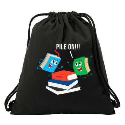 Pile On Books Drawstring Bag